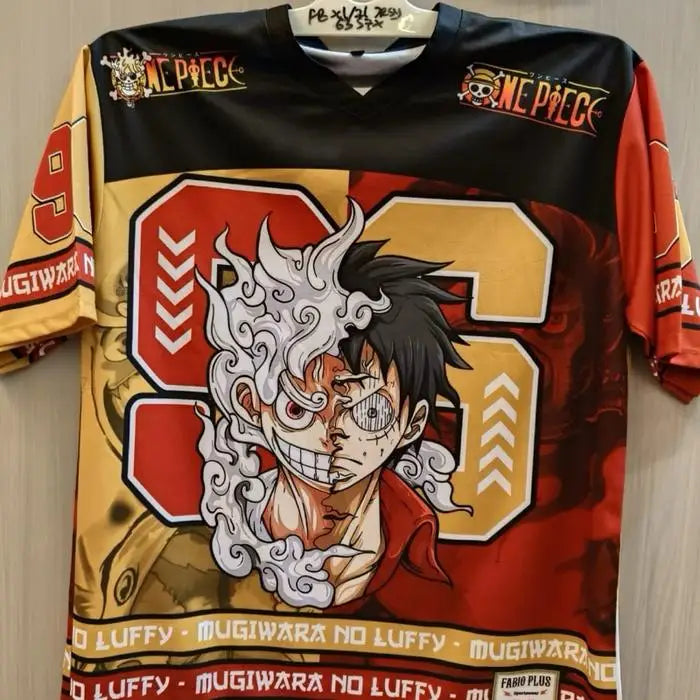 One Piece Luffy Football T-Shirt - Duality Design (Red and Orange)