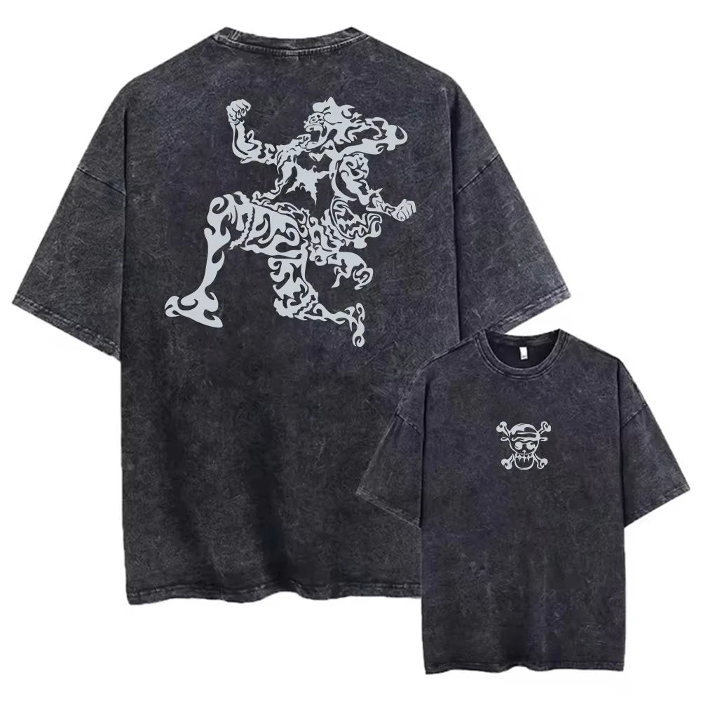 Vintage’owy T-shirt One Piece – Gear 5, bóg słońca Nika „Wyzwolenie” (sprany szary)