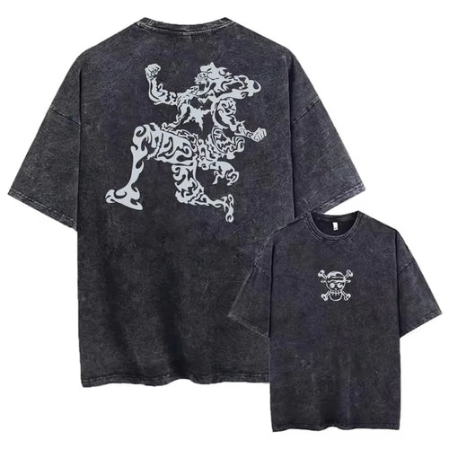 Vintage’owy T-shirt One Piece – Gear 5, bóg słońca Nika „Wyzwolenie” (sprany szary)