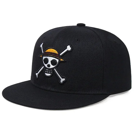 One Piece Cap - Black Skull Snapback