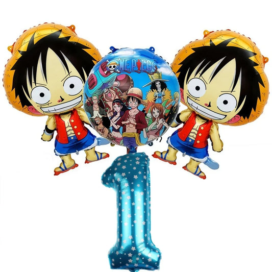 One Piece-ballongkit – födelsedagsdekoration för 1 år (blå siffra)