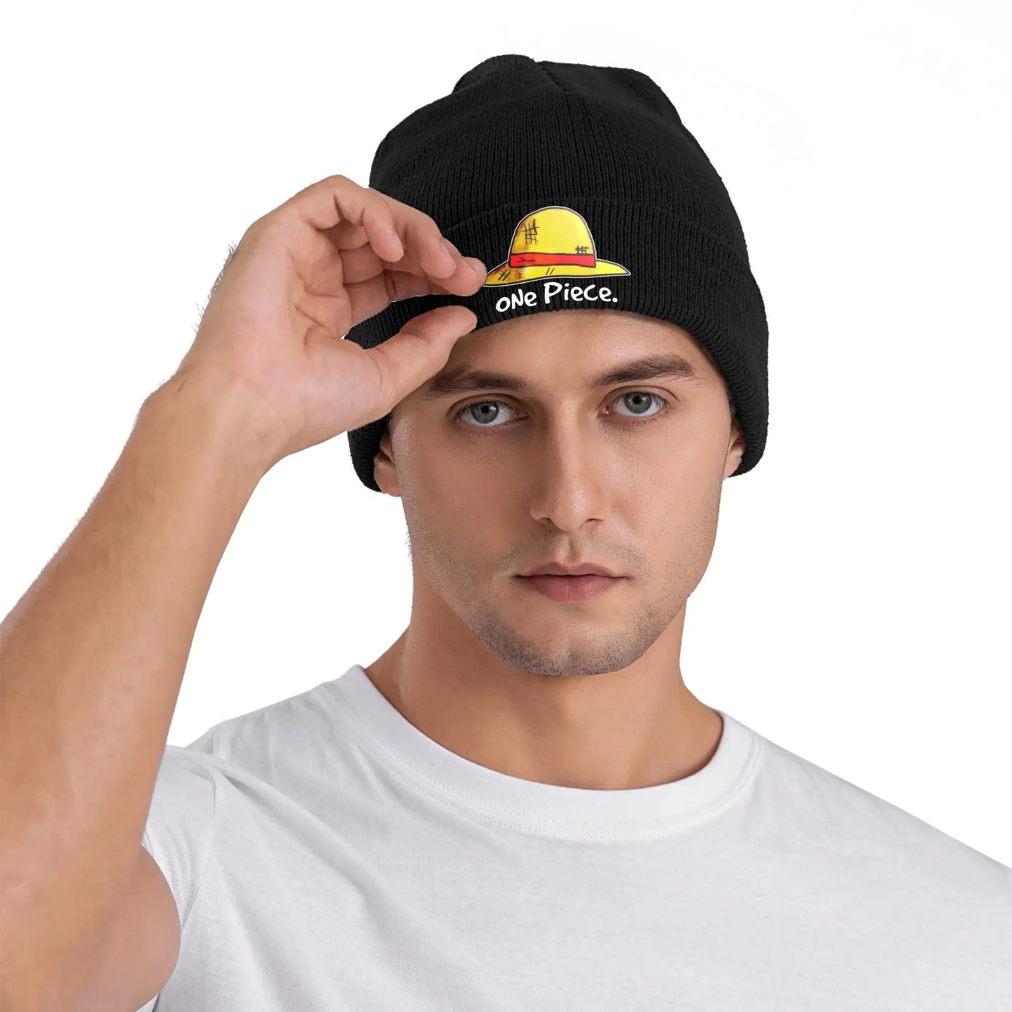 One Piece Beanie - Black Embroidered Cuff