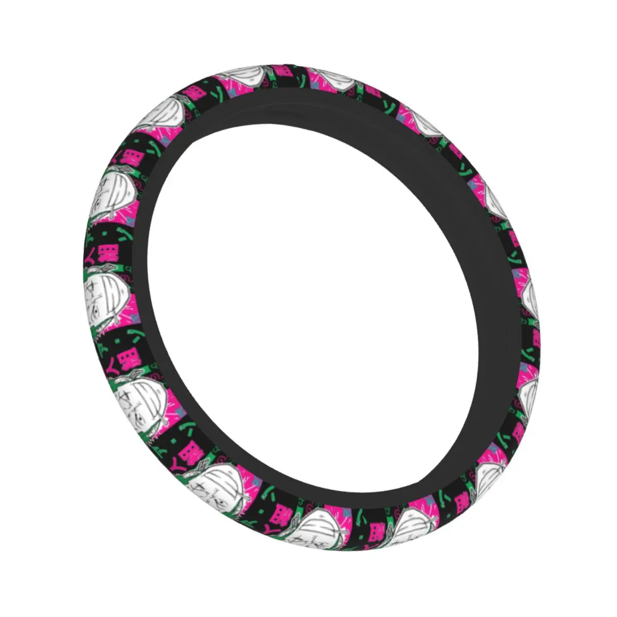 One Piece Car Steering Wheel Cover – Pink & Black Pirate Icons
