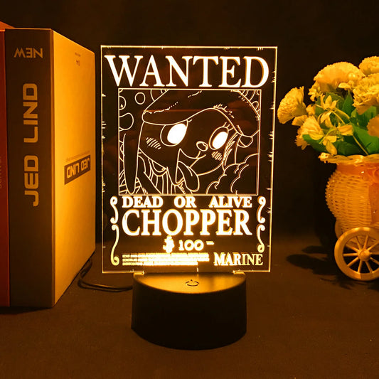 One Piece LED Lamp - Wanted Poster Tony Tony Chopper (Yellow)