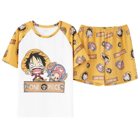 Piżama dziecięca One Piece – koszulka T-shirt i szorty z motywem Luffy’ego i Choppera (żółta)
