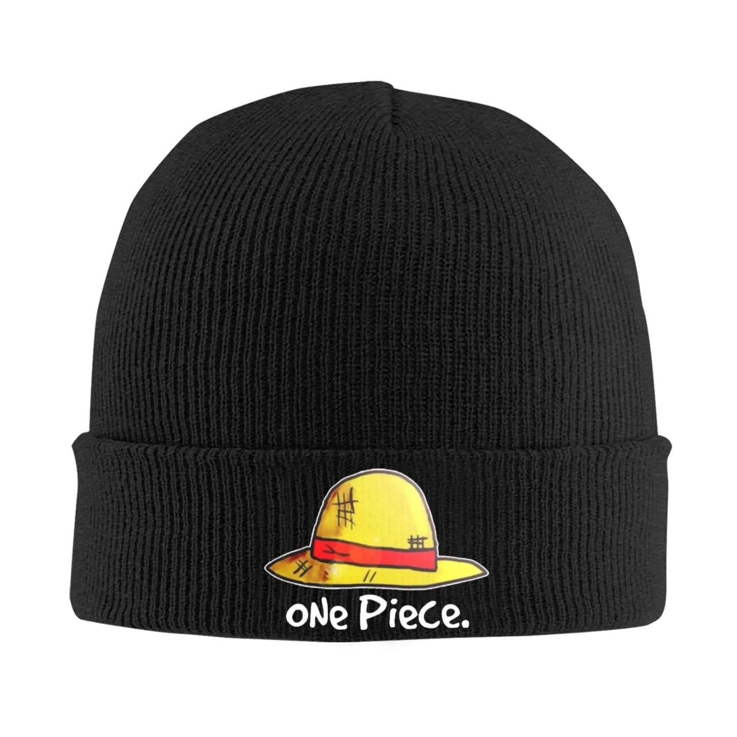 One Piece Beanie - Black Embroidered Cuff