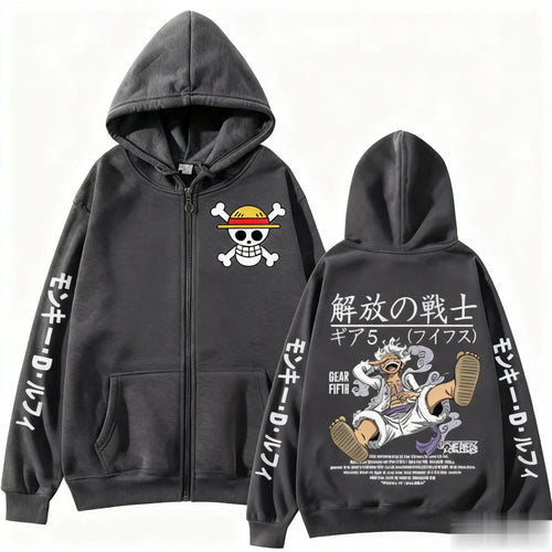 One Piece-oversized huvtröja – Gear 5 Nika och Kanis (antracitgrå)