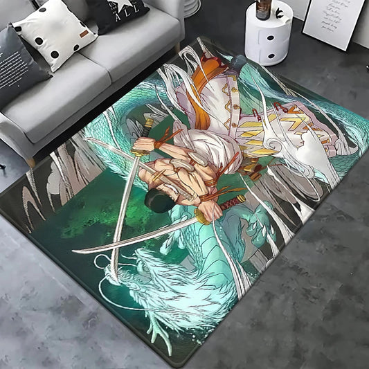 One Piece-matta – svart design med logotyper och chibikaraktärer